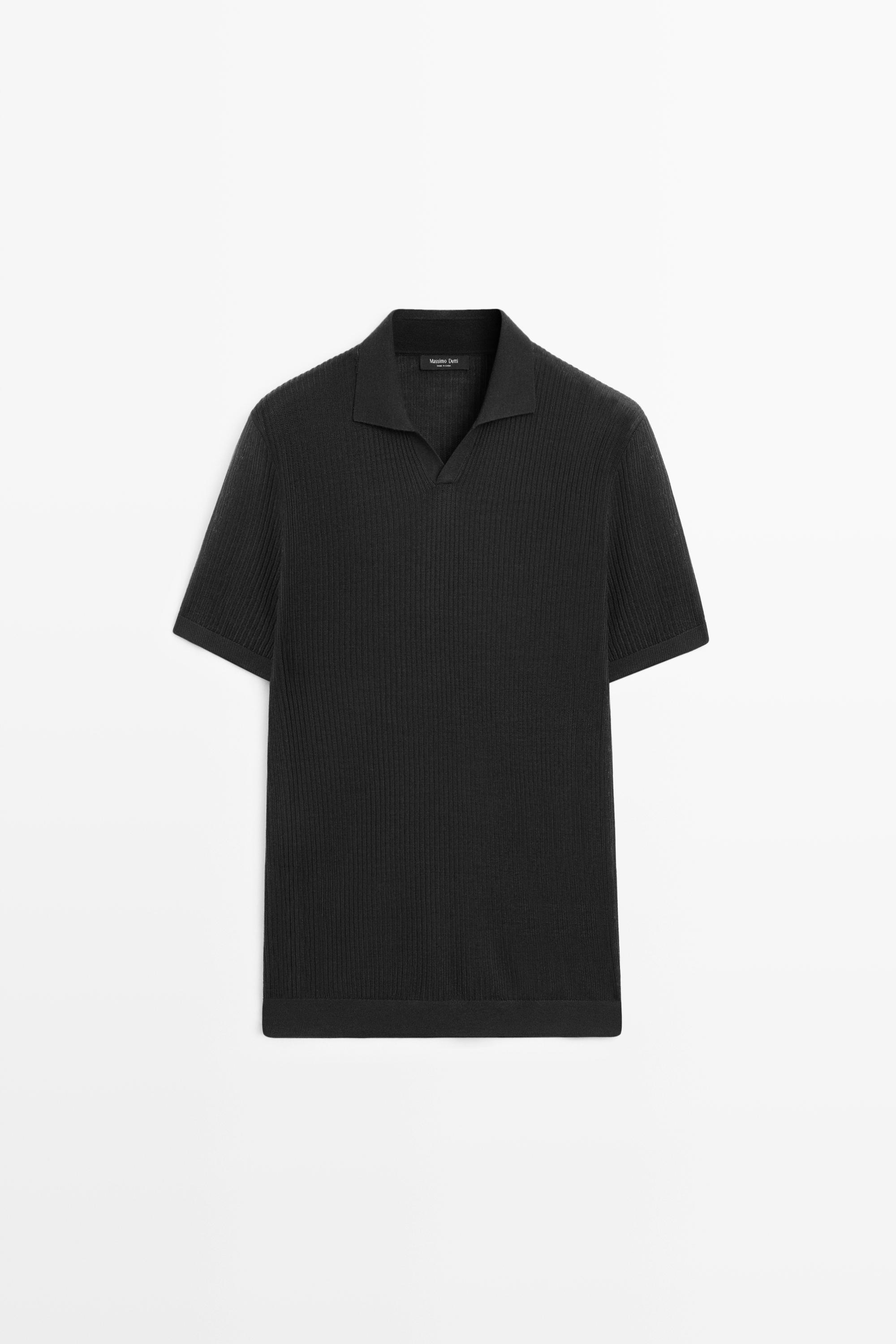 Wool blend short sleeve knit polo
